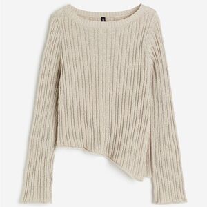 CREAM RIB-KNIT SWEATER WITH ASYMMETRIC HEM